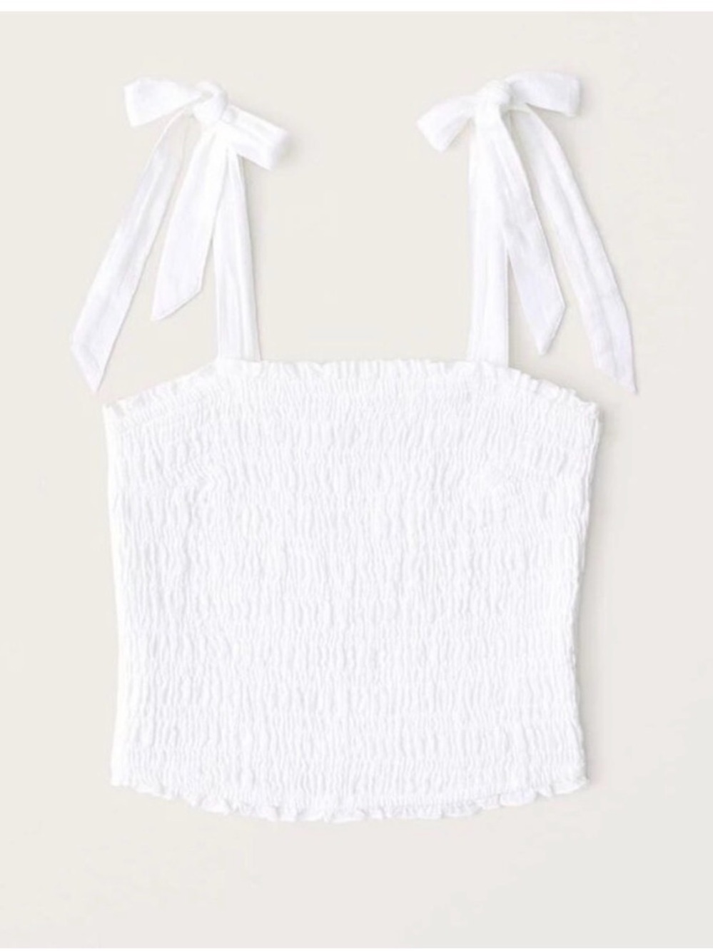 Abercrombie & Fitch White Smocked Tie-Shoulder Crop Cami